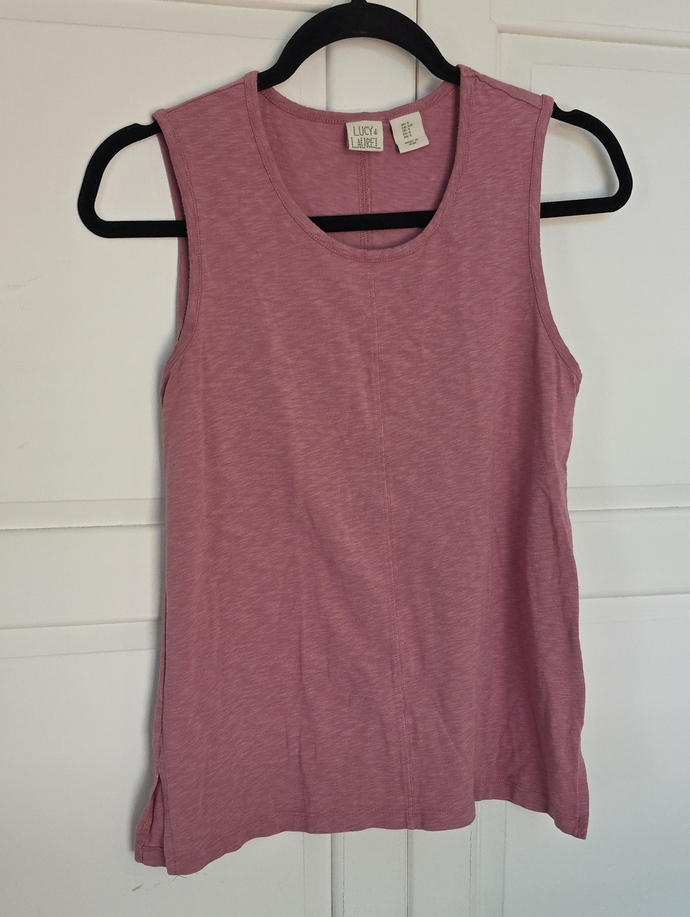 Lucy & Laurel Heathered Mauve Crewneck Tank Top